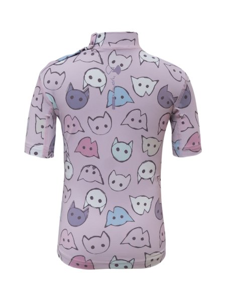  'UV Sonnenschutz Kinder Kurzarm-Shirt ‘kissat cameo rose‘ Leichtes Baby Kurzarmshirt in Rosa mit bunter Katzenbande und Knopfleiste auf der Schulter..  UPF 80, UV Standard 801, Marke hyphen, Öko-Tex Standard 100' 