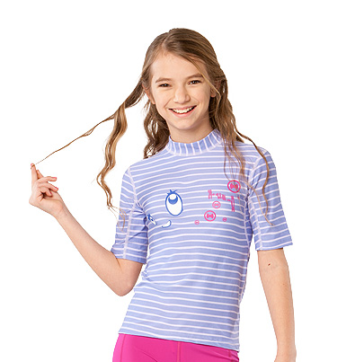 UV Sonnenschutz Kurzarmshirt 'bright eyes striped lave' für Kinder mit UPF 80 von hyphen